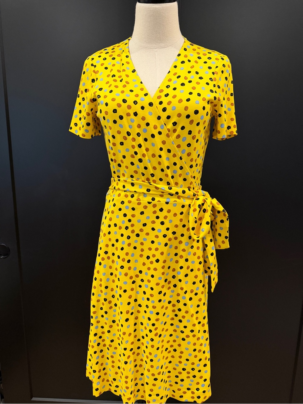 DVF Diane Von Furstenberg Palmina Wrap Dress Lipstick Dot Yellow Medium - NWOT